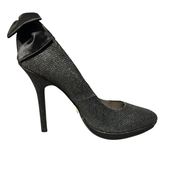NWOT MENBUR Extravagante Black Glitter Back Bows Heels Stilettos EU40 US9-9.5 - Picture 5 of 10